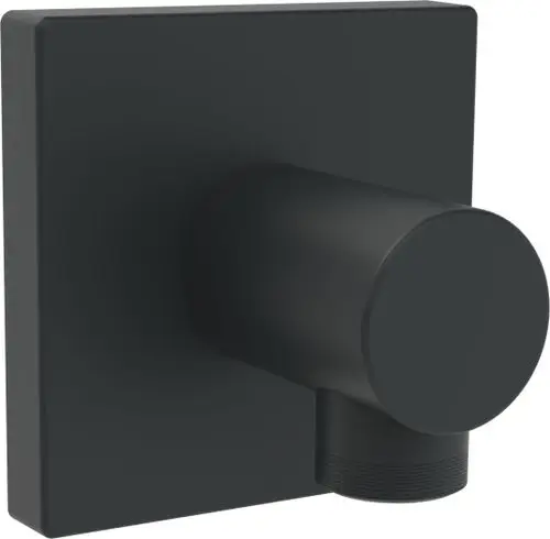 Wandanschlussbogen von HANSA in mattschwarz mit eckiger Rosette, ausgestattet mit einem G1/2-Anschluss, der an der Wand montiert wird.